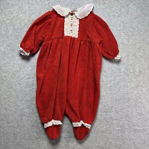 VTG Rare 70s 80s Carter’s Baby 3m Christmas Lace Rose Red Romper One-Piece Terry